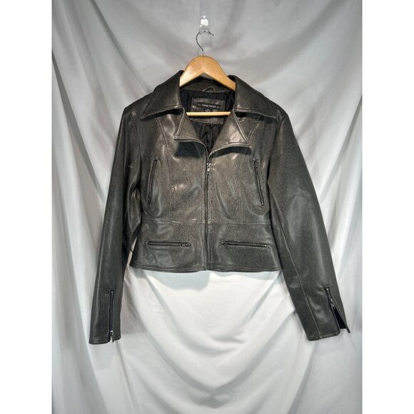 Rampage Women's Black Motorcycle Jacket Leather Zipped Pockets Full-Zip M (A-8) - Picture 1 of 7